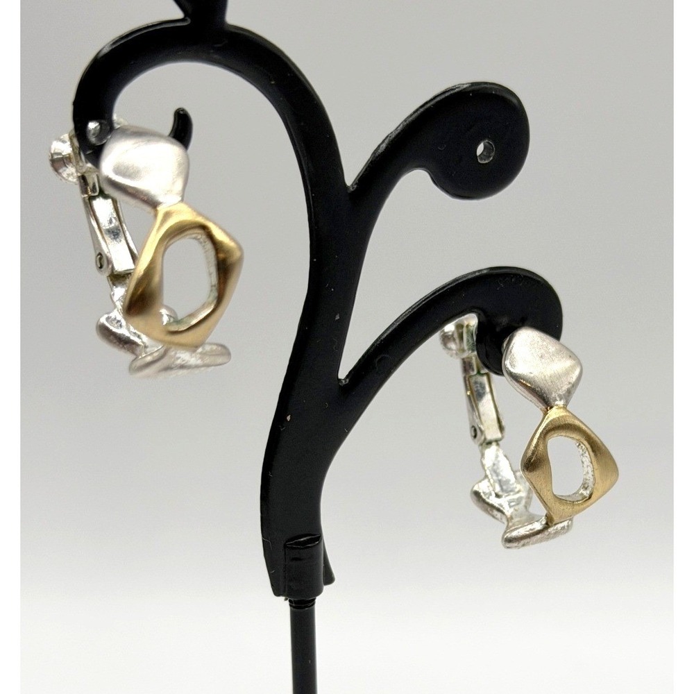 Napier Gold & Silver Tone Screw Back Earrings Hinged 1" Vintage Classic